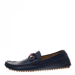 Gucci Blue Leather Web Horsebit Detail Slip On Loafer Size 42 