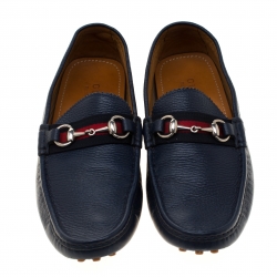 Gucci Blue Leather Web Horsebit Detail Slip On Loafer Size 42 
