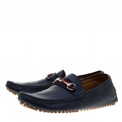 Gucci Blue Leather Web Horsebit Detail Slip On Loafer Size 42 