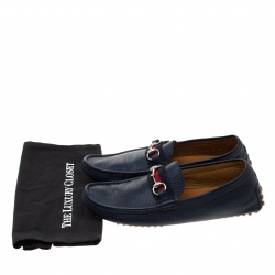 Gucci Blue Leather Web Horsebit Detail Slip On Loafer Size 42 