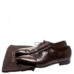 Gucci Brown Leather Lace Up Oxfords Size 44.5