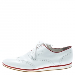 Gucci White Brogue Leather Lace Up Sneakers Size 41.5