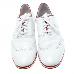 Gucci White Brogue Leather Lace Up Sneakers Size 41.5