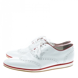 Gucci White Brogue Leather Lace Up Sneakers Size 41.5