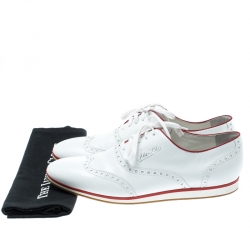 Gucci White Brogue Leather Lace Up Sneakers Size 41.5