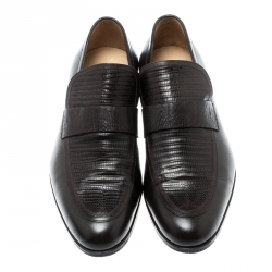 مملوكة مسبقًا Gucci Brown Leather And Lizard Leather Loafers Size 41