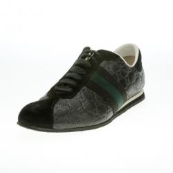 Pre Owned Gucci Black Guccissima Leather Web Detail Sneakers Size 43