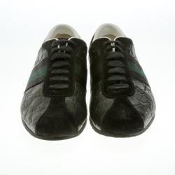 Pre Owned Gucci Black Guccissima Leather Web Detail Sneakers Size 43