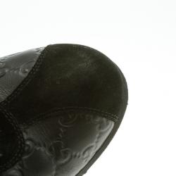 Pre Owned Gucci Black Guccissima Leather Web Detail Sneakers Size 43