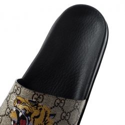 Pre Owned Gucci Beige GG Supreme Canvas Tiger Print Sandals Size 43