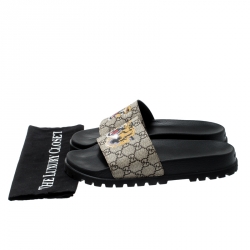 Pre Owned Gucci Beige GG Supreme Canvas Tiger Print Sandals Size 43