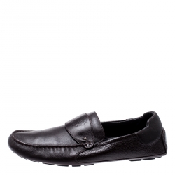 Gucci Brown Leather Hysteria Crest Loafers Size 44