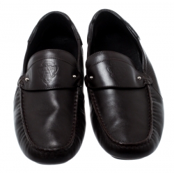 Gucci Brown Leather Hysteria Crest Loafers Size 44
