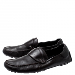 Gucci Brown Leather Hysteria Crest Loafers Size 44