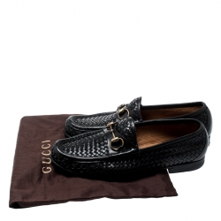 Gucci Black Woven Leather Hannover Horsebit Loafers Size 40