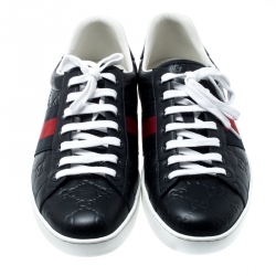 Gucci Blue Guccissima Leather Ace Low Top Sneakers Size 44