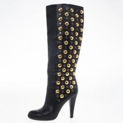 Gucci Black Leather 'Babouska' Studded Boots Size 38