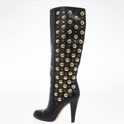 Gucci Black Leather 'Babouska' Studded Boots Size 38