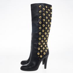 Gucci Black Leather 'Babouska' Studded Boots Size 38
