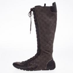 مملوكة مسبقًا Gucci Brown Lace Up Flat Knee Length Boots Size 39