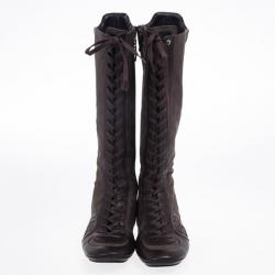 مملوكة مسبقًا Gucci Brown Lace Up Flat Knee Length Boots Size 39
