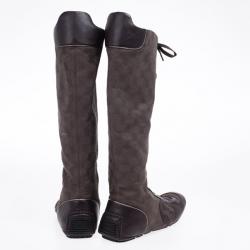 مملوكة مسبقًا Gucci Brown Lace Up Flat Knee Length Boots Size 39