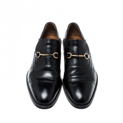 Gucci Black Leather Horsebit Loafers Size 44