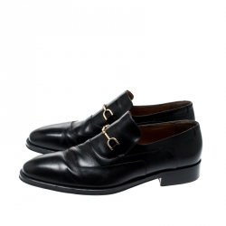 Gucci Black Leather Horsebit Loafers Size 44