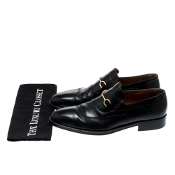 Gucci Black Leather Horsebit Loafers Size 44