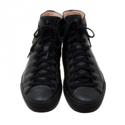 Gucci Black Leather Tiger Patch High Top Sneakers Size 42