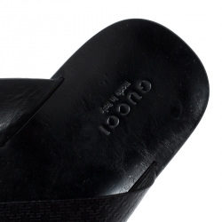 مملوكة مسبقًا حذاء سلايدز غوتشي فلات سيور متعاكسة جلد ديامنت GG أسود مقاس 45