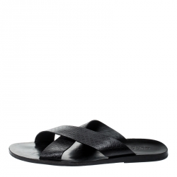 مملوكة مسبقًا حذاء سلايدز غوتشي فلات سيور متعاكسة جلد ديامنت GG أسود مقاس 45