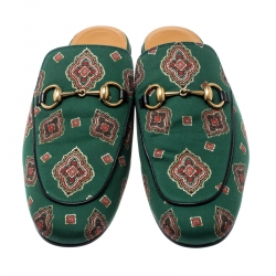 مملوكة مسبقًا حذاء صندل لوفرز غوتشي برينستون قماش مطبوع أخضر مقاس 41