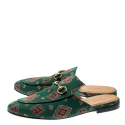 مملوكة مسبقًا حذاء صندل لوفرز غوتشي برينس تون قماش مطبوع أخضر مقاس 41