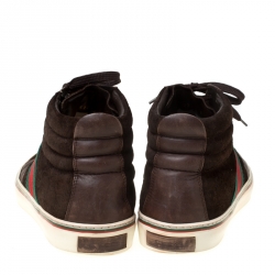 Pre Owned Gucci Brown GG Suede And Leather Web Detail High Top Sneakers Size 44