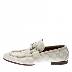 Pre Owned Gucci White Guccissima Leather Horsebit Loafers Size 41