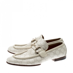 Pre Owned Gucci White Guccissima Leather Horsebit Loafers Size 41