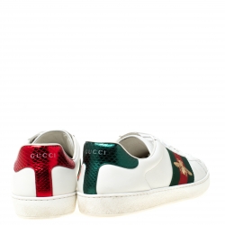 Gucci White Leather Ace Embroidered Bee Low Top Sneakers Size 43