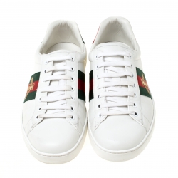Gucci White Leather Ace Embroidered Bee Low Top Sneakers Size 43