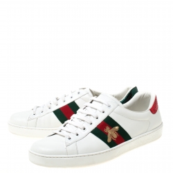 Gucci White Leather Ace Embroidered Bee Low Top Sneakers Size 43