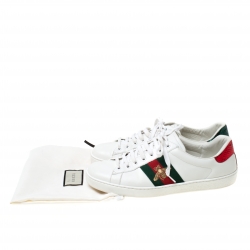 Gucci White Leather Ace Embroidered Bee Low Top Sneakers Size 43