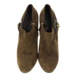 مملوكة مسبقًا Gucci Brown Suede Hysteria Ankle Booties Size 38.5
