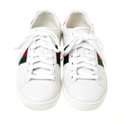 Gucci White Leather Ace Embroidered Bee Low Top Sneakers Size 36