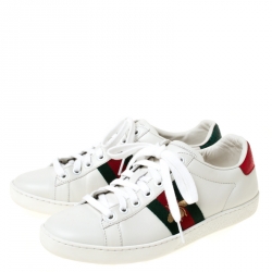 Gucci White Leather Ace Embroidered Bee Low Top Sneakers Size 36