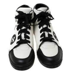 Gucci Black/White GG Interlocking Leather Lace Up High Top Sneakers Size 44.5