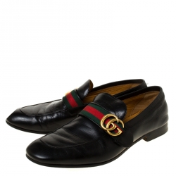 Gucci Black Leather Donnie Web Loafers Size 41
