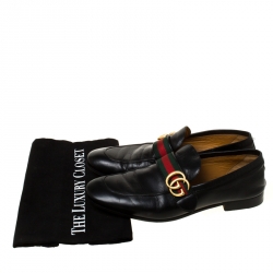 Gucci Black Leather Donnie Web Loafers Size 41