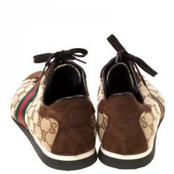 Gucci Beige/Brown GG Canvas and Suede Classic Web Lace Up Sneakers Size 45.5