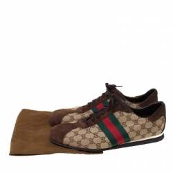 Gucci Beige/Brown GG Canvas and Suede Classic Web Lace Up Sneakers Size 45.5