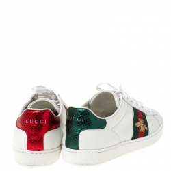 Gucci White Leather Ace Embroidered Bee Low Top Sneakers Size 37
